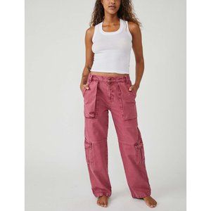 NWT Free People Marx Slouchy Cargo Jeans / Berry